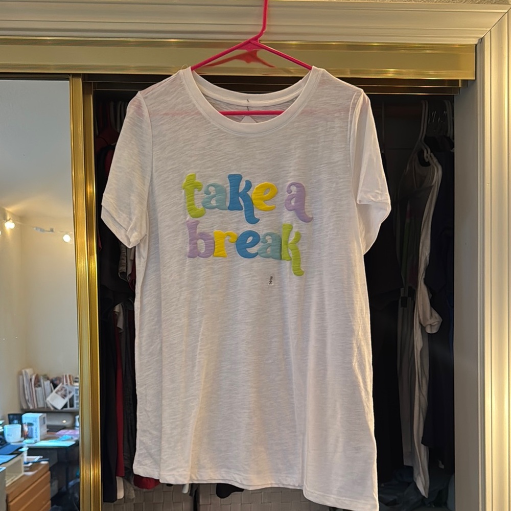 Lane Bryant White Tee with Multicolor 'Take a Break' Print